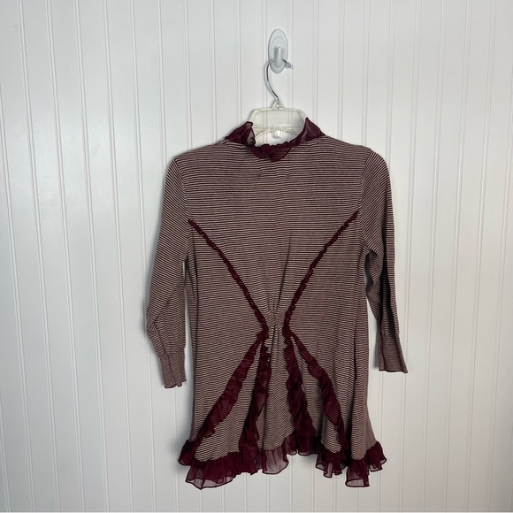 anthropologie guinevere cardigan Sweater Ruffles Stripes Red White Boho Casual - Picture 7 of 9